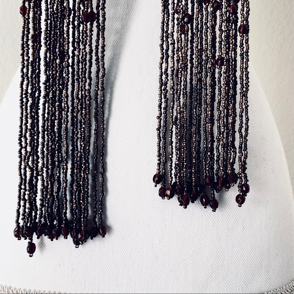 BROWN PASHMINA TASSEL STATEMENT NECKLACE - Picture 4 of 10